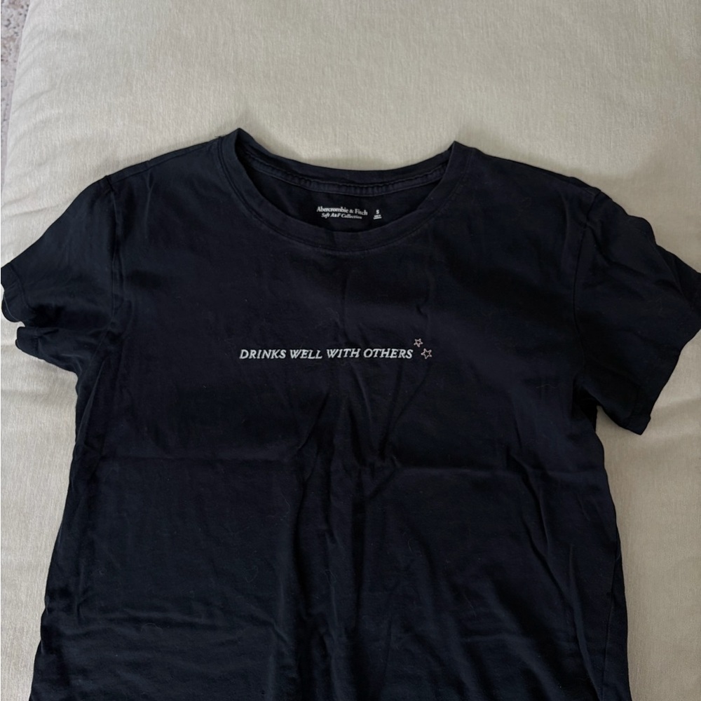 Abercrombie & Fitch Black Graphic Tee with White Text